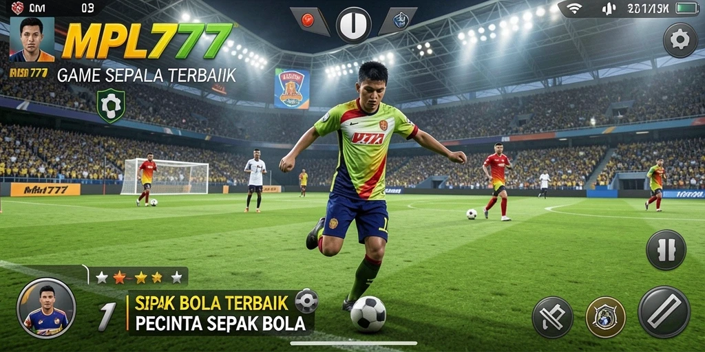 Screenshot utama MPL777 menampilkan aksi seru di lapangan sepak bola.