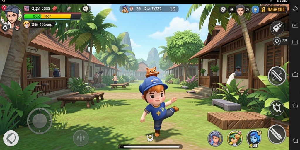 Screenshot gameplay <strong>QQ222</strong> menampilkan karakter lucu dan lingkungan bermain yang ceria.