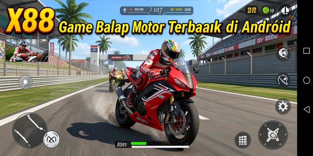 Tampilan gameplay seru di X88 dengan berbagai trek balap motor.